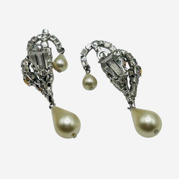 Vintage Marvella Ear Climber Rhinestone Pearl Drop Earrings - Picture 6 of 7